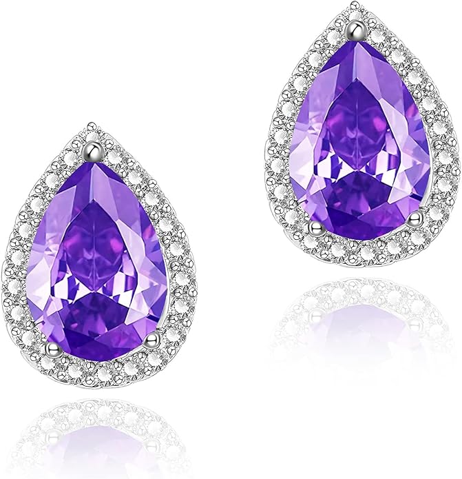 YOMELA Cubic Zirconia Earrings Studs, Halo CZ Birthstone Simulated Diamond Stud Earrings for Women