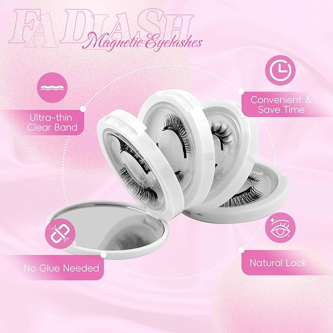 FADLASH Magnetic Eyelashes with Applicator Reusable Magnetic Lashes Natural Look 4 Pairs with Clamp No Glue Needed False Eyelashes Kit Easy to Wear (604+079+806+B7)