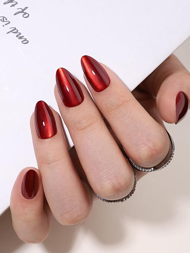 RPNZL Press On Nails - Siren | Red Cat Eye, UV Finish Almond Nails, Salon Quality | 32 Nails, 16 Sizes Kit with Glue and Adhesive Tabs I Female Founded - Beauty, Self Care