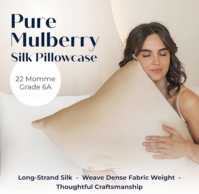 Moonaé Mulberry Silk Pillowcase – Pure Silk Pillow Cover for Healthier Hair & Smoother Skin – Soft, Breathable and Temperature-Regulating, Luxurious Silk Case Colors Champ-S