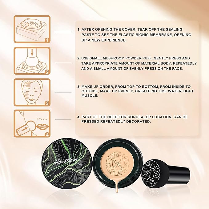 Air Cushion CC Cream - Moisturizing BB Cream Foundation, Long-Lasting Waterproof New Mushroom Head Cushion Foundation Concealer for Even Skin Tone (Medium Deep, 1 PCS)