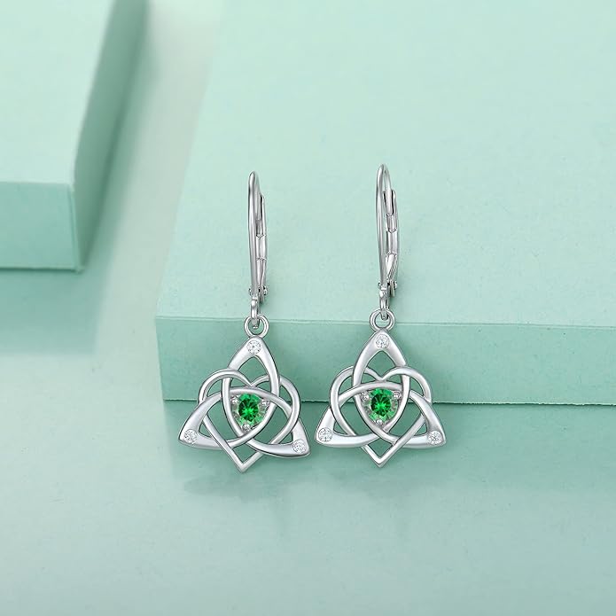Starchenie Celtic Knot Dangle Earrings Sterling Silver Trinity Love Knot Leverback Earrings Gemstones Jewelry for Women