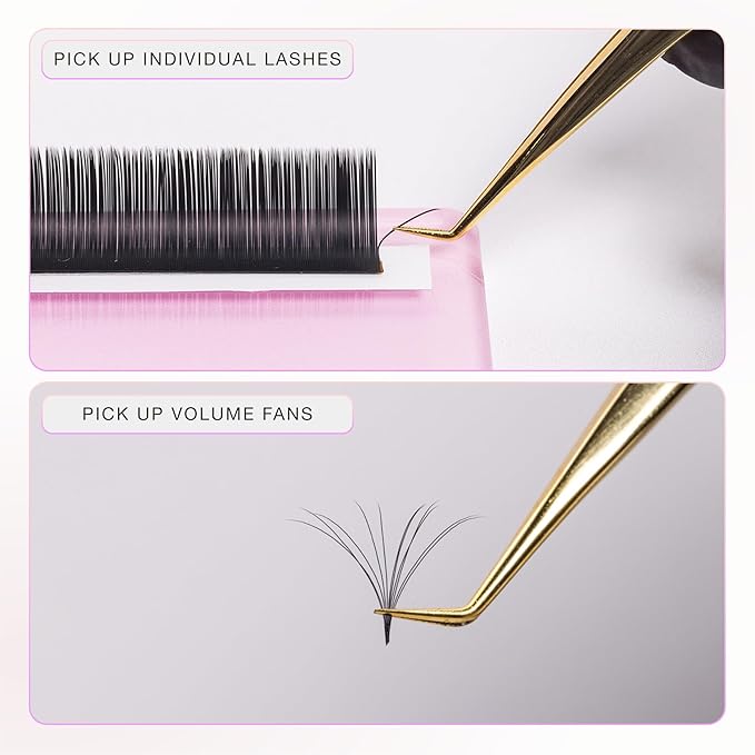 Curacoro Lash Tweezer - Professional & Precision Fiber Tip Grip Lash Tweezers for Eyelash Extensions, Multi Shapes & Purposes Tweezers for Volume, Isolation & Classic Lashes (Silver, All The Fluff)
