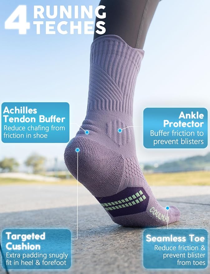 Juclise Womens Coolmax Bamboo Viscose Compression Running Crew Socks, Moisture-Wicking Anti-Blister Hiking&Gym Athletic