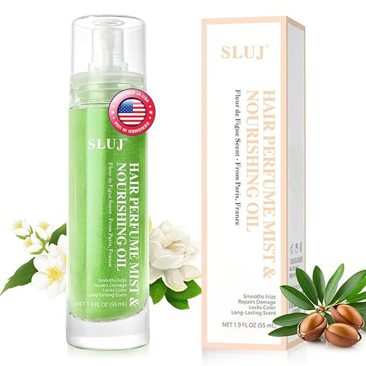 SLUJ Hair Perfume for Women - Hair Mist with Argan Oil & Light Green Shimmer, Lightweight Hair Oil Spray for Dry Hair, Heat Protection Spray for Hair, Long Lasting Hair Scent