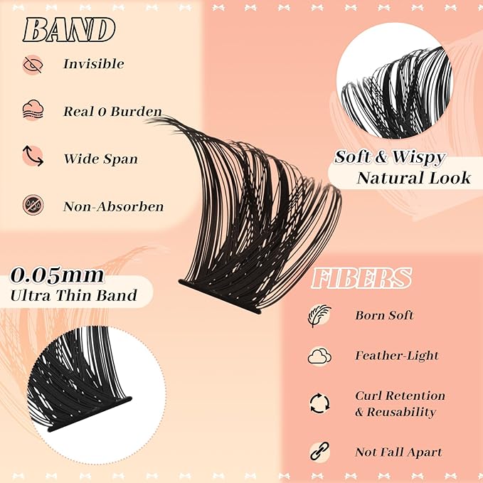 GEMERRY Lash Clusters 4 Style Clusters Eyelash Extensions False Eyelashes Wispy Natural Lashes Fluffy Individual Lashes for DIY at home (40D 50D 60D 80D, 8-16mm)