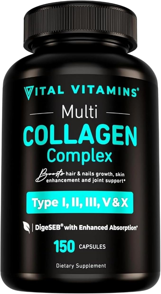Vital Vitamins Multi Collagen for Women & Men - Type I, II, III, V, X - Grass Fed, Non-GMO - 150 Capsules