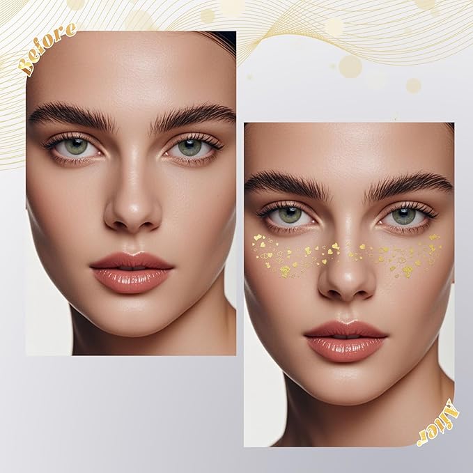 Glitter Freckles - 6PCS Makeup Patches, Metallic Silver Fake Freckles, Beauty Face Glitter, Water Transfer Glitter Freckles Face Tattoo, Cute Face Glitter for Kids, Temporary Face Jewels for Women