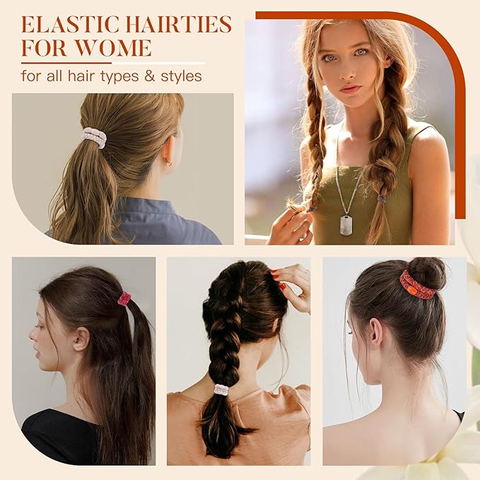 Braided Hair Ties No Damage, 10 Pcs Soft Plush Hair Bands for Women's Hair, Bracelet Hair Elastics & Ponytail Holders for Thick Hair - Ember Glow