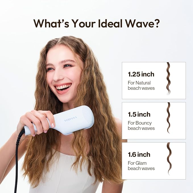 VODANA Compact Triple Flow Hair Waver - Portable Ceramic Curling Iron, Long-Lasting Beach Waves, Fast Heat-Up Double Barrel (1.25 inch, Powder Blue)