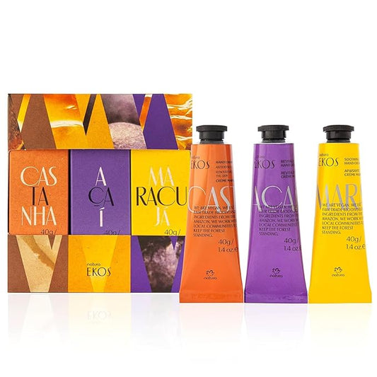 Natura - Valentine's Day Hand Cream Gift Set – 3-Pack Vegan Hand Balm – Hydrating Brazilian Beauty Skincare with Passion Fruit, Brazil Nut & Açaí – Fast-Absorbing Hand Care - ($45 value)