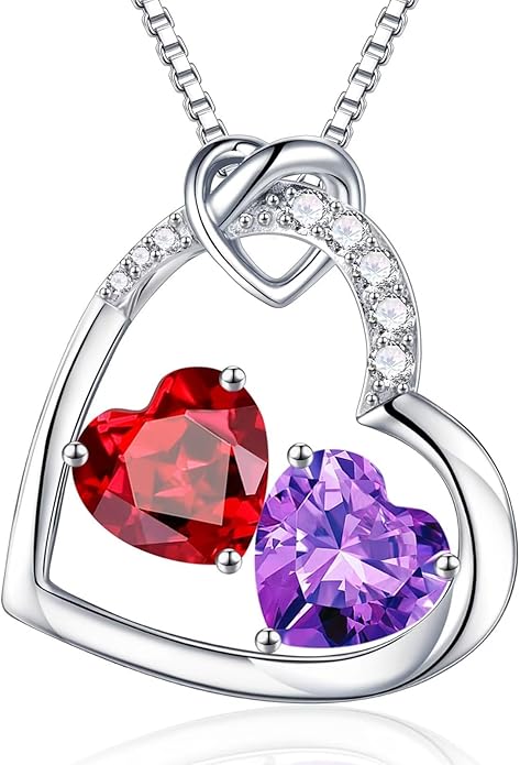 Iefil Valentines Day Gifts for Her - 925 Sterling Silver Heart Birthstone Necklace, Anniversary Birthday Gifts for Women Wife Girlfriend, Jewelry for Mom Daughter