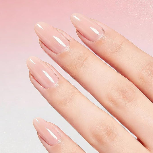 Modelones 32Pcs Nude Pink Press on Nails Almond, Valentine's Day Pearl Chrome Short Almond Fake Nails, Reusable Nail Kit with Nail Glue Adhesive Tabs Mini Nail File, Nails Press Ons 16 Sizes