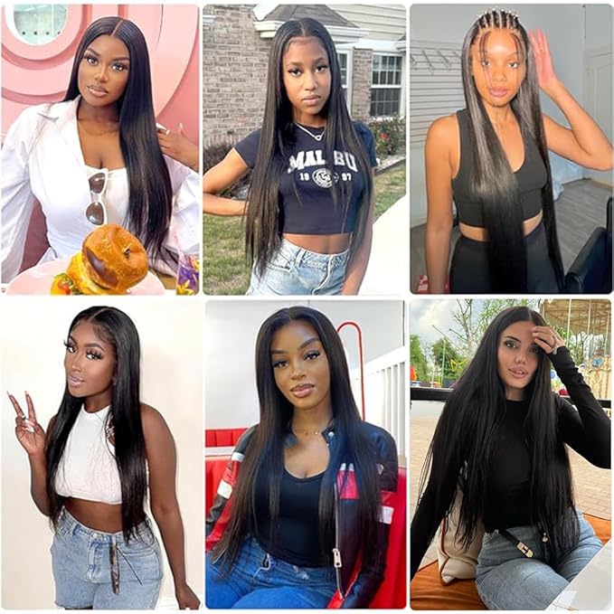 30 Inch Bundles Human Hair Brazilian Straight Human Hair Bundles Unprocessed Virgin Human Hair Weave Bundle Straight, Sew In Hair Extensions Glossy Hair Bundles Double Weft Black Color