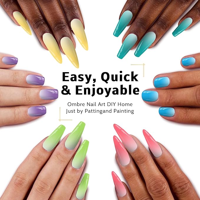 Karroy Christmas Gel Polish, 9 Colors Ombre Patting Gel Nail Polish Palette, 100 Sponges 6 Brushes 1Grabber, Blending Color Gradient Painting Nails Art, No Wipe, UV/LED Cured (Set 09)