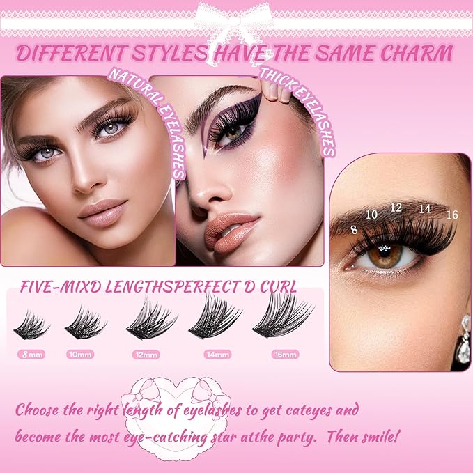 Feinner Lash Clusters Kit, Wispy Eyelash Clusters Lashes Natural DIY Lash Extension Kit, 8-16mm Cluster Eyelash Extensions Kit with Lash Bond and Eyelash Remover (30d+40d)