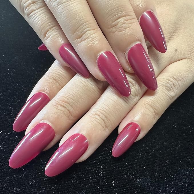 JONKASIPA French Pointed Almond Fake Nails, Reusable Nail Sets, Red Fake Nails, Press On Nails for Women