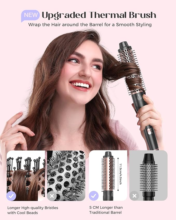 Lopeie 5 in 1 Wand Curling Iron Set, Hair Styling Tools with Thermal Brush and 4 Interchangeable Ceramic Barrels from 1/2 to 1 1/2 inch, Fast Heating, Dual Voltage Hair Curler, Gifts for Women