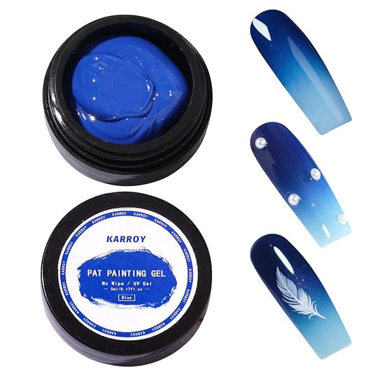 Karroy Sponge Pat Paint Nail Gel, Blending Colors Ombre Nails Gradient Gel Nail Blush Blooming Aura Nails Drawing Stripper Floral Painting Nail Art, No Wipe, UV/LED Curing 5ml 1PC (Blue)