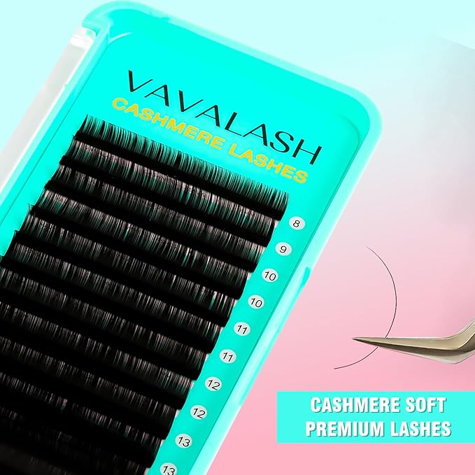 VAVALASH Cashmere Lashes 0.03/0.05/0.07 Premium Lashes Volume Eyelash Extensions 8-20MM Individual Silk Lashes, Soft Super Matte Black Professional Lashes Extension Tray Supplies (0.07-CC-17MM)