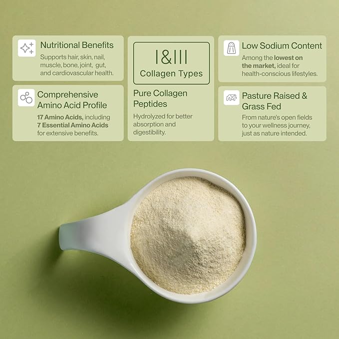 Colla Vita Collagen Peptides Powder Grass-Fed Pasture-Raised Hydrolyzed Collagen Powder, Type I & III Hair, Nails, Skin and Joints, Non-GMO, Paleo & Keto, Unflavored, 32 Fl oz. 90 Servings