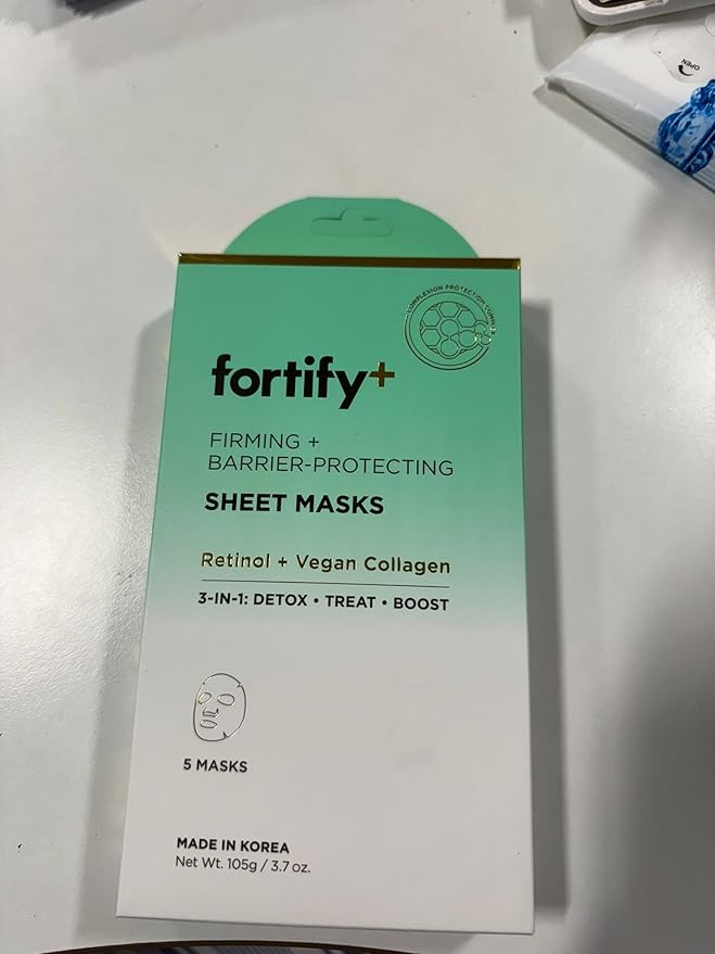 Fortify Skincare Face Mask with Retinol and Collagen - Dermatologist Tested, Anti Aging - Firming & Barrier Protecting - 3-in-1: Detox - Treat- Boost - Clean Beauty, Korean Skin Care, 10 Sheet Masks