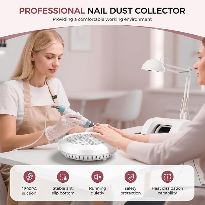 MNAFKT Nail Dust Collector for Nail Tech & Acrylic Nail Polishing - Ultra-Quiet 8000RPM Turbo Brushless Motor, Reusable Filter & Magnetic Detachable Design for Professional Salon, Home Use & Crafts