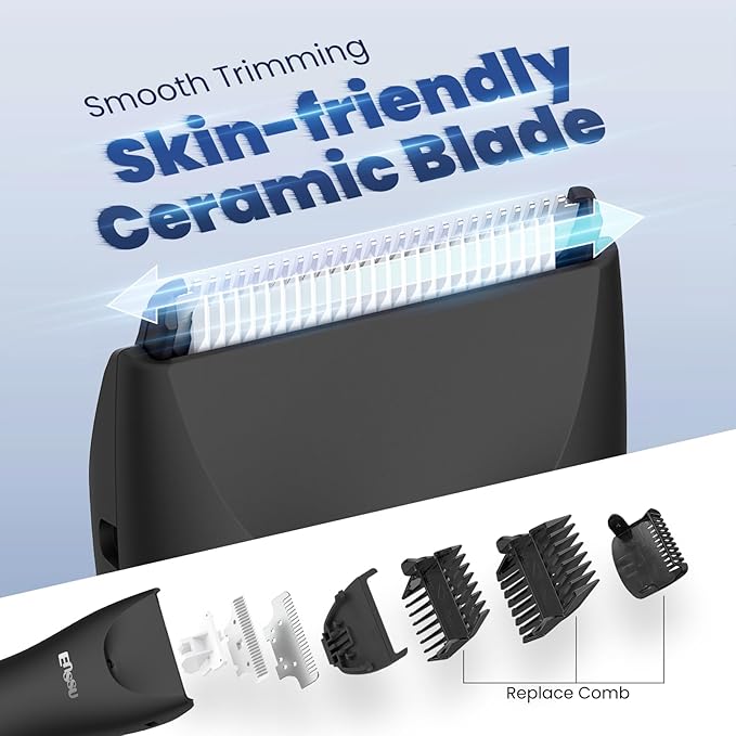 ENSSU Trimmer for Men, Manscape Body Hair Trimmer for Men with Ceramic Blade & LED Light, Waterproof Electric Shaver Groomer for Pubic Hair, Chest, Legs & Bikini, Pubic Hair Trimmer for Wet/Dry Use