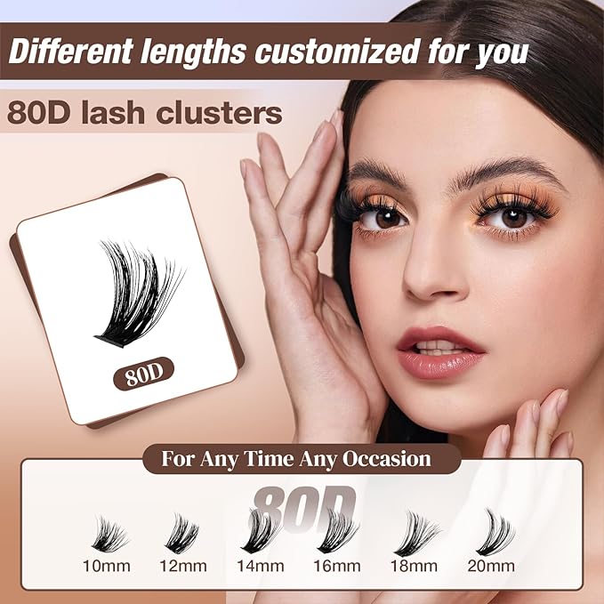AILAISHI Lash Clusters Kit, DIY Cluster Eyelash Extensions 10‑20mm, 80D, 240pcs Fluffy D Curl Natural Lashes–Fake Cat Eye Individual Clusters