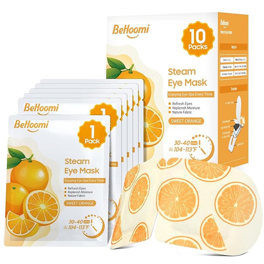 BeHoomi Steam Eye Mask, 10 Packs Heated Eye Mask, Self Heating Disposable SPA Warm Compress for Eyes Sleep Mask, Travel Essentials & Relaxation Gifts, Stocking Stuffers (Orange Scent)