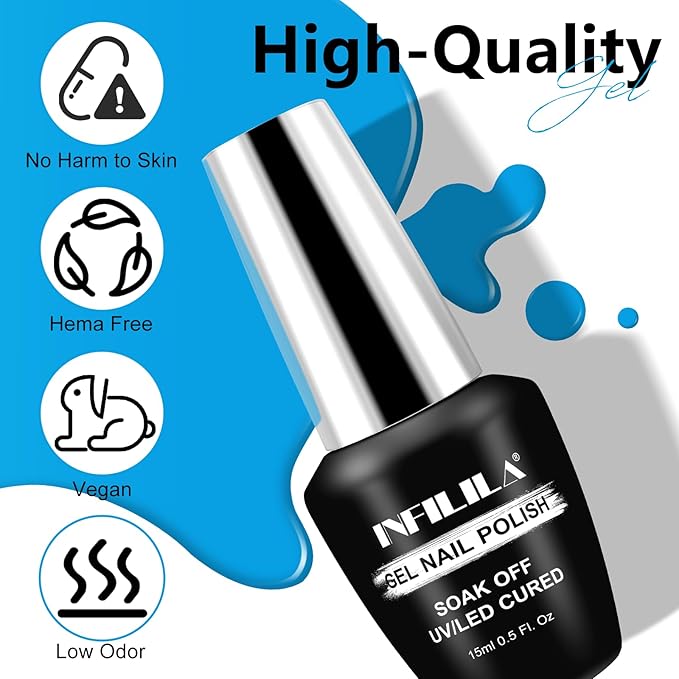 NXJ INFILILA Blue Gel Nail Polish, 15ml 0.51oz One-Stroke Coloring Light Blue UV LED Nail Polish, Hema Free Color Gift for Women Art Manicure Salon DIY Design Decoration at Home SQ211