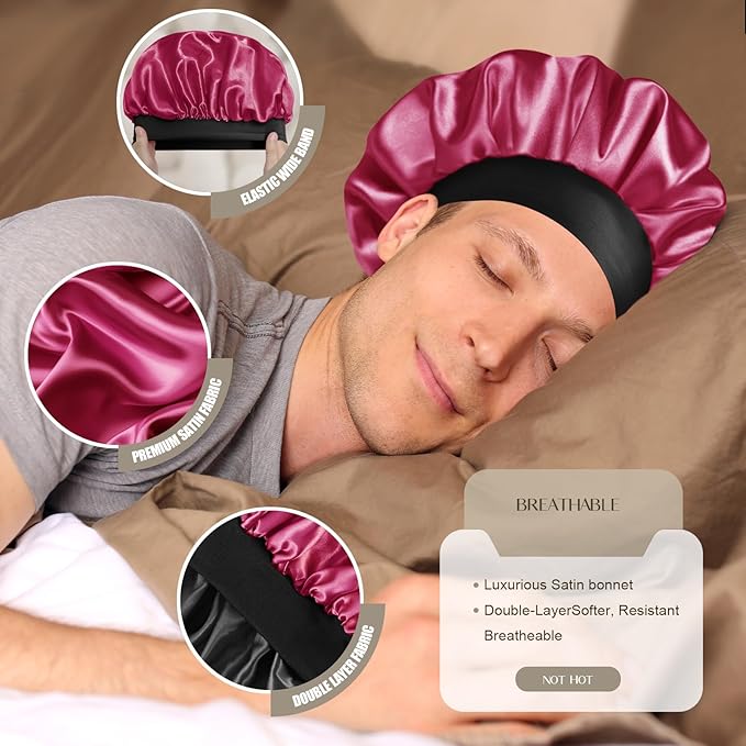 Satin Silk Bonnet for Men & Women, Double Layer Silk Sleep Bonnets, Soft Satin Lined Bonnet for Curly & Natural Hair