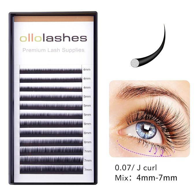 OLLOLASHES Bottom Lash Extension B Curl 0.05mm Mix4-7mm 4mm 5mm 6mm 7mm Black Color Bottom Lash Extensions, Professional Supplies for Lash Techs (Bottom-B-0.05, 4-7mm)
