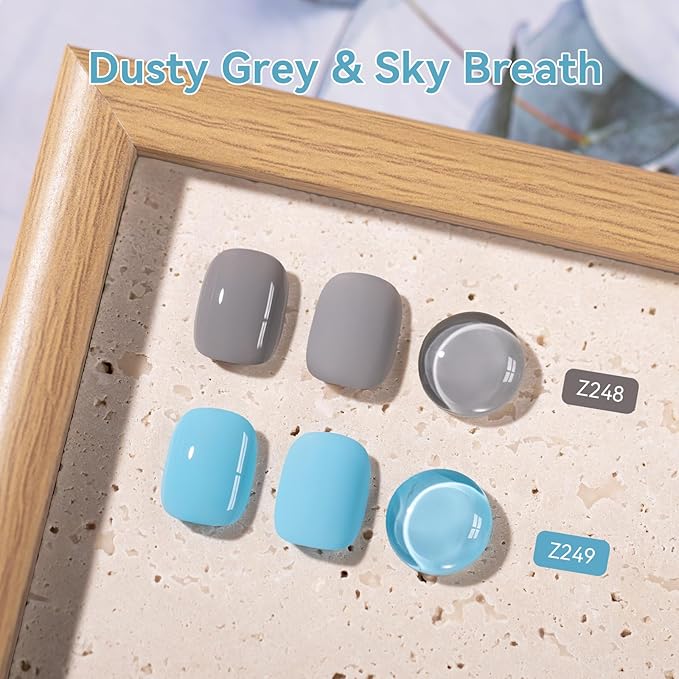 Nailshion Dusty Gray Blue Nail Polish, 2 Colors Fast Air Dry Fingernail Polish Duo, Light Blue, Non-Gel, Vegan, Opaque, Long-lasting Glossy Nail Art DIY Home Travel Manicure