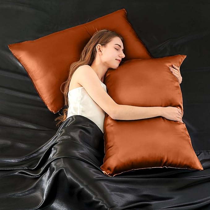 INFIIXSO Mulberry Silk Pillowcase for Hair and Skin, Silk Pillow Cases Queen Size with Hidden Zipper 20x30 Inches, Super Smooth and Soft Cooling Pillow Cases for Hot Sleepers(Orange, 1 Pack)