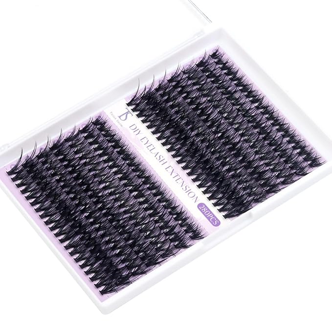 THINK SHOW Lash Clusters Kit 40D 9-16mm 280pcs Natural Eyelash Extension Kit with Bond and Seal,Tweezers,Remover Individual Lashes Clusters for Beginners and Self Use (40D)