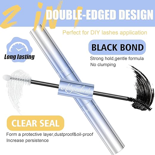 Ailynalash Lash Cluster Glue,Strong Hold Lash Bond and Seal Waterproof,2-in-1 False Eyelash Adhesive for Clusters,Black Long-Lasting 144H Latex-Free,Quick Dry,for DIY Individual Lash at Home(5ml+5ml)