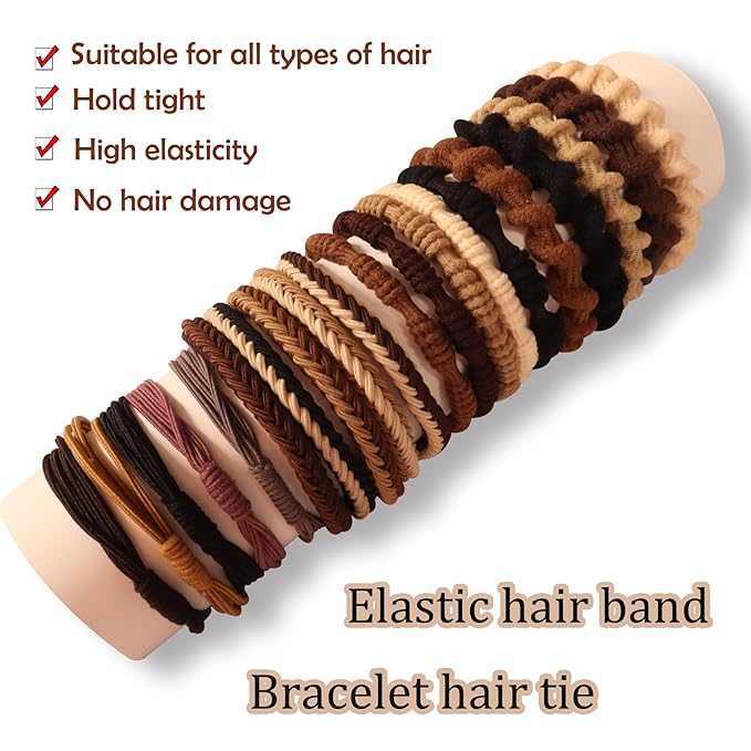 20PCS Hair Ties for Women, Multicolor Neutral Boho Bracelets Hair Ties for Thick or Thin Hair, Hair Tie for Ponytail Holders, No Damage Hair Accessories Hair Tie.