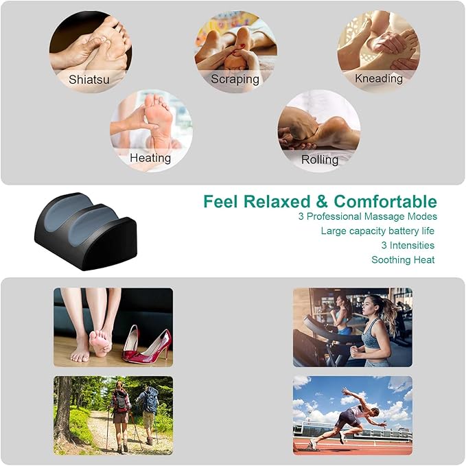 LINGTENG Rechargeable Foot Massager with Heat, Cordless Shiatsu Foot Massager for Cord Remote Control, Heated Massage with Roller, Portable for Home/Office Use, Dad Gifts, Mom Gifts