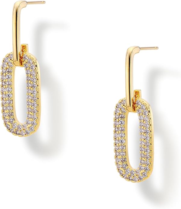 OZEL 14K Gold & Silver Plated Paperclip Chain Earrings with Cubic Zirconia – Dangle, Hoop, Huggie, Stud Styles – Women’s Fashion Jewelry Gift