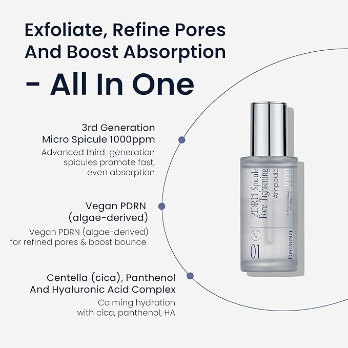 PDRN Spicule Ampoule 1.69 fl oz, Pore-Tightening Serum with 1000ppm Spicules, Centella & Hyaluronic Acid for Sensitive & Acne-Prone Skin | Home Derma Care Treatment, K-beauty Skincare