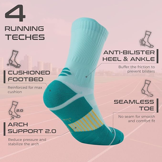 Coolmax Compression Running Socks for Women 3 Pairs, Anti-Blister Moisture Wicking Boot Crew Cushion Athletic Workout Socks