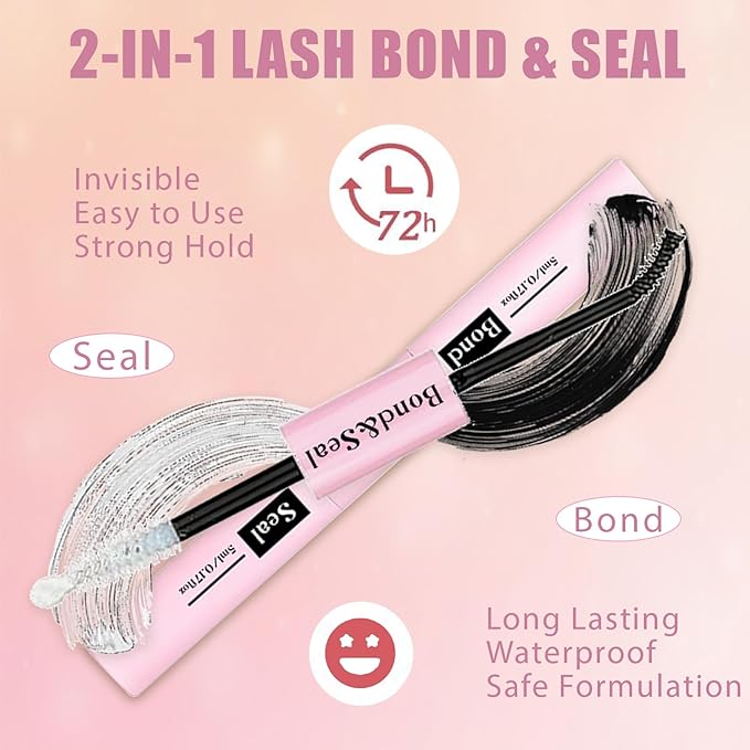 Qiveaory 580PCS DIY Lash Clusters Kit with Lash Spikes Eyelash Clusters D Cluster Eyelash Extensions Lash Bond and Seal Glue Remover Tweezers Eyelash Shampoo Cleansing Brush Headband Wristband