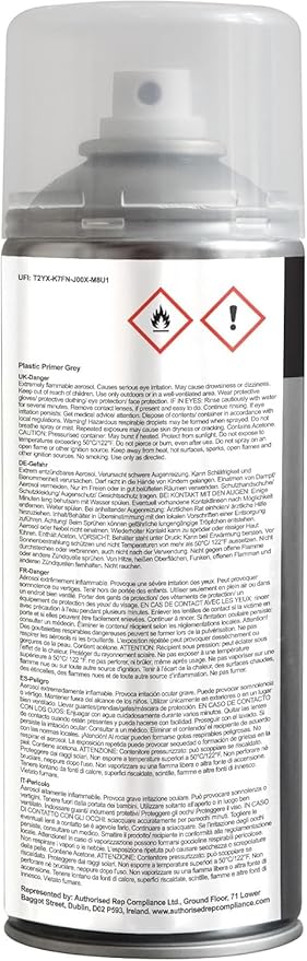 JENOLITE Plastic Primer Spray - GREY - Strong Adhesion Spray Paint Primer for Indoor and Outdoor Use On Hard Plastic Surfaces - 400ml (13.5fl oz)