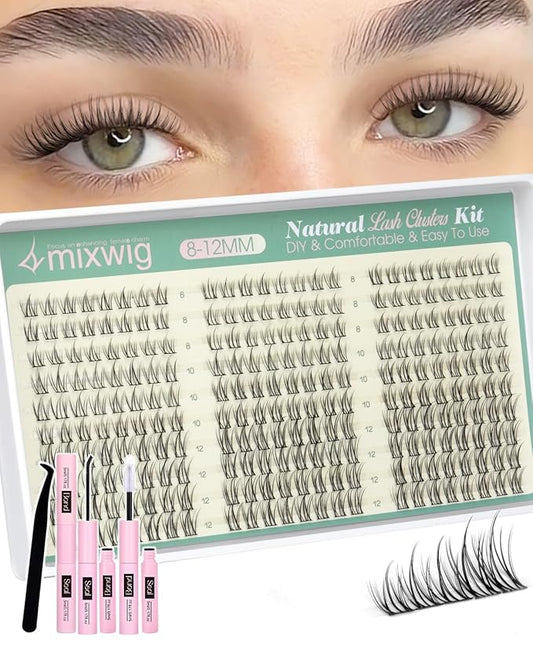 Natural Lash Clusters Kit Short Lash Extension Kit Wispy Eyelash Clusters 8-10-12MM Cluster Eyelash Extensions Manga Cluster Lashes Fairy Individual Lashes DIY CC Curly Eyelash Extension by Lvmixwig