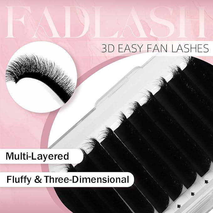 FADLASH Easy Fan Lash Extension 3D Effect Fluffy Rapid Volume Double Layers Easy Fan 2D~10D Eyelash Extensions Automatic Blooming Easy Fan Lashes D Curl (0.05D 13-18mm Mixed)