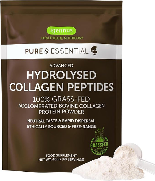 Igennus Highest Grade Hydrolyzed Collagen Peptides, Clean Label, 100% Grass Fed Bovine Collagen Protein Powder, Collagen Types 1, 2 & 3, for Women & Men, Non-GMO, Free Range, 40 Servings