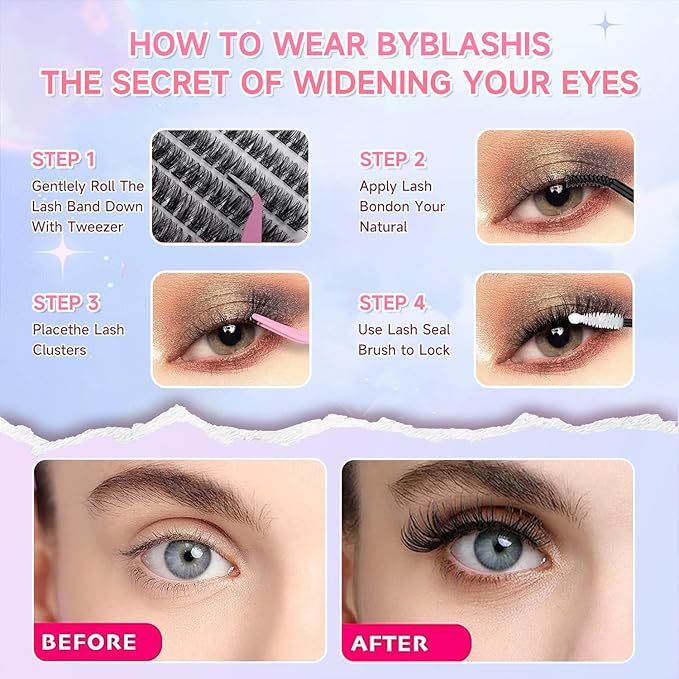 Lash Extension Kit DIY 240pcs Lash Clusters Eyelash Extension Kit, 8-16mm 30D 60D Individual Lashes Kit with Lash Bond and Seal, Lash Tweezers for Self Use (30D&60D, 0.07D, 8-16mm, Kit)
