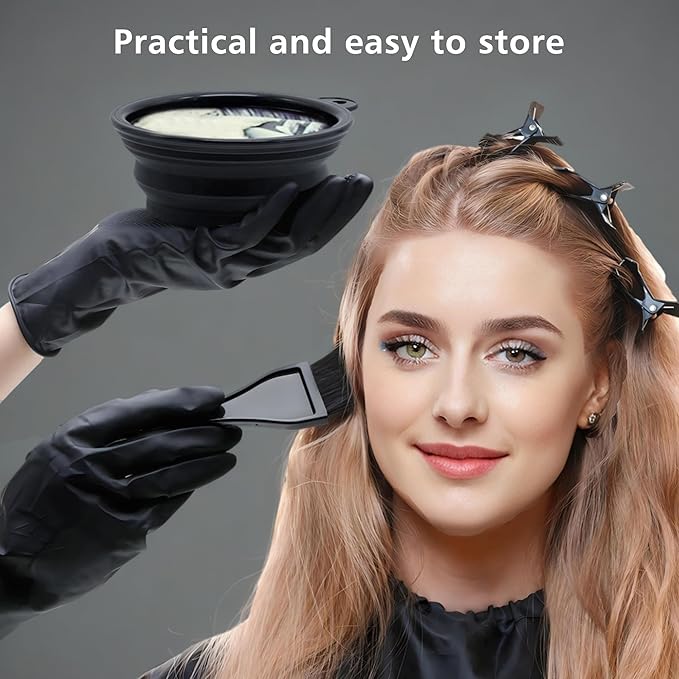 Alelusaida Hair Dye Brush and Bowl Set, 15 Pcs Hair Bleach Kit with Coloring Tools, Black