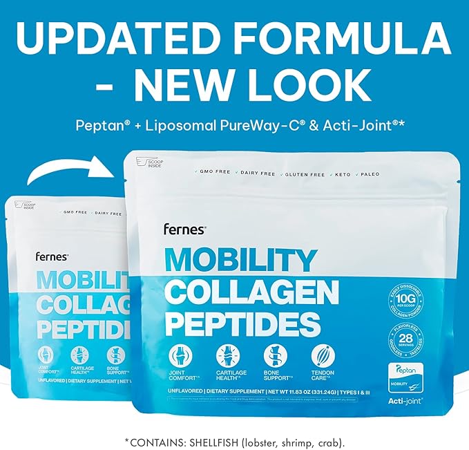 Fernes Mobility Collagen Peptides Powder - Glucosamine, Chondroitin, Hyaluronic Acid & Liposomal Vitamin C Join Bone & Cartilage Support Grass-Fed Type I & III Keto & Paleo 56 Servings, 23.66 oz
